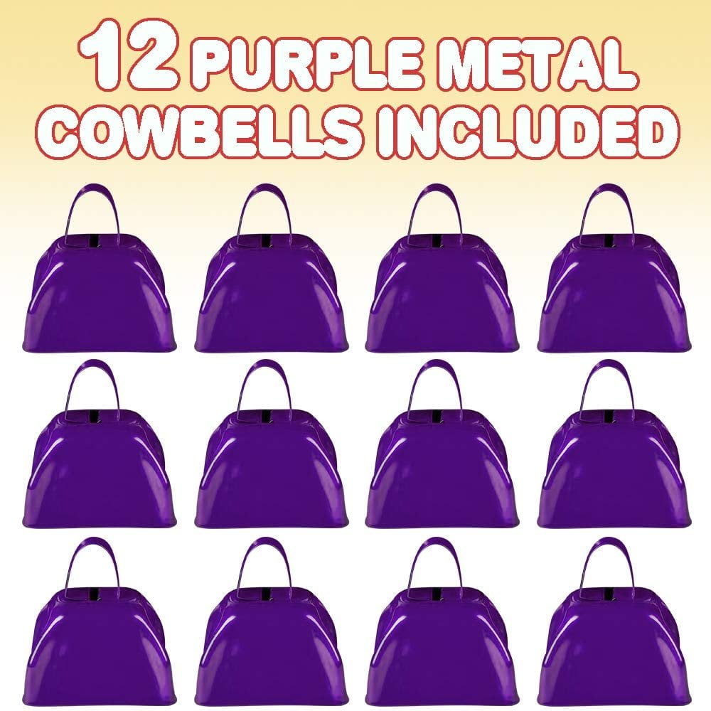 ArtCreativity 3" Purple Metal Cowbell Noisemakers - pack of 12 - Loud Sports & Party Noise Makers