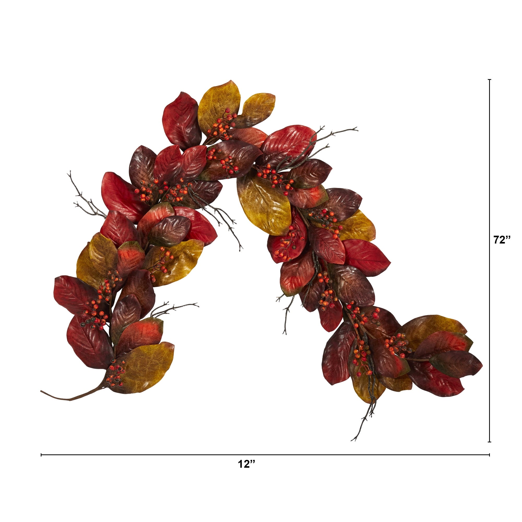 Nearly Natural 6' Harvest Magnolia Leaf with Berries Artificial Garland, Orange