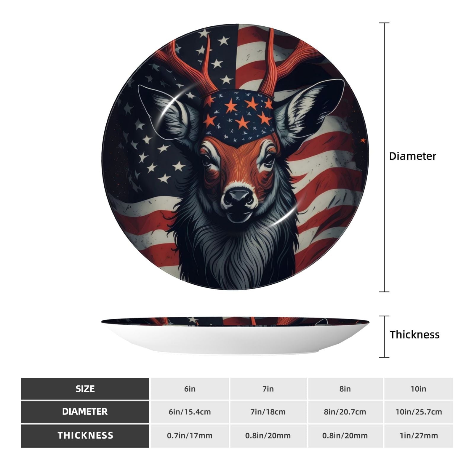 Honeii Modern USA Deer Head Print Elegant Bone China Decorative Plate, Porcelain Plate,Art Crafts,Ceramic Ornaments for Home Office Wall Decor-6in