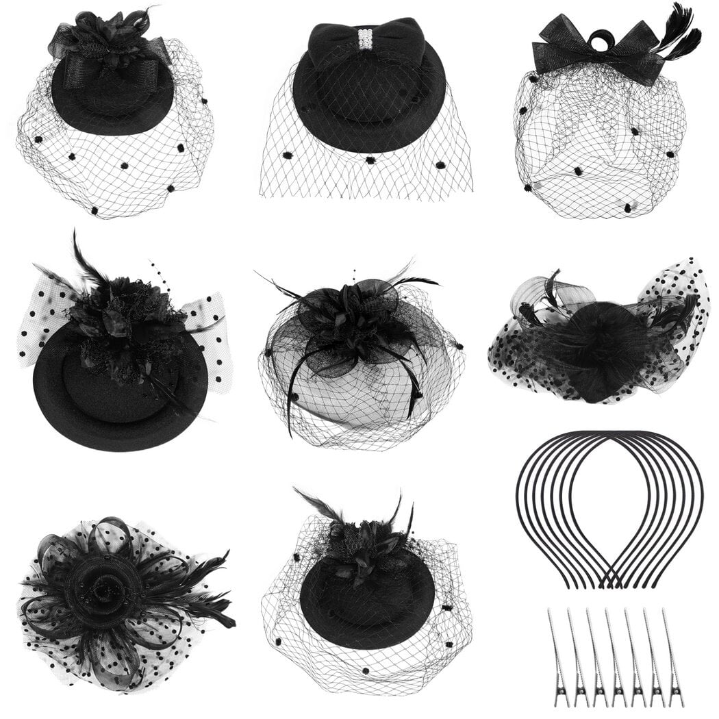 8 Pcs Fascinators Hats Tea Party Hats for Women Girls,Flower Feathers Mesh Hat for Cocktail Party Church Wedding Christmas