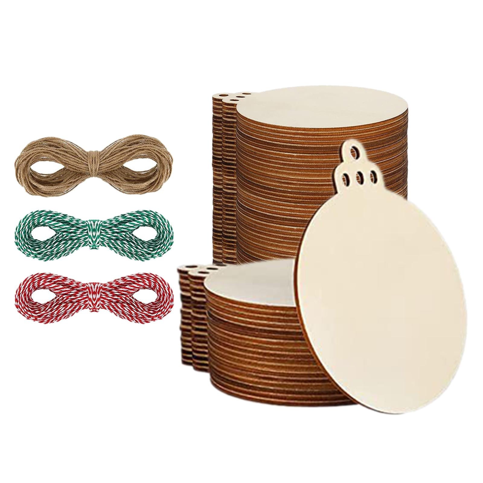 100Pcs Round Wood Tag Hanging Gift Tags Round Circles DIY Hanging Tag Unfinished DIY Label for Christmas Tree Accessory Wedding Birthday