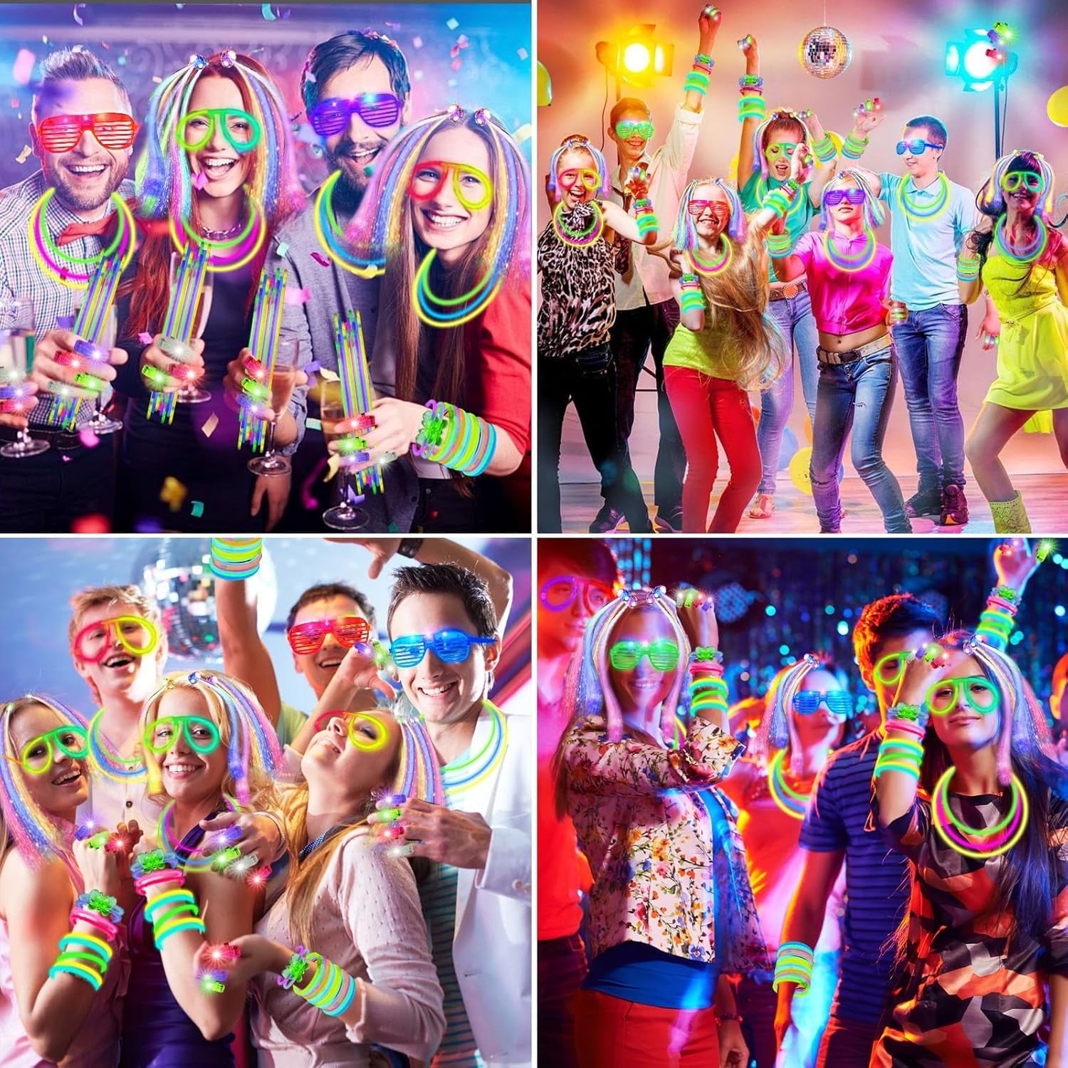 250 Pcs Glow in the Dark Party Supplies for Kids Adults, Light Up Favors with Rings, Glow Sticks DIY Glow Necklaces Bracelets Glass Hair band, Neon Party Supplies
