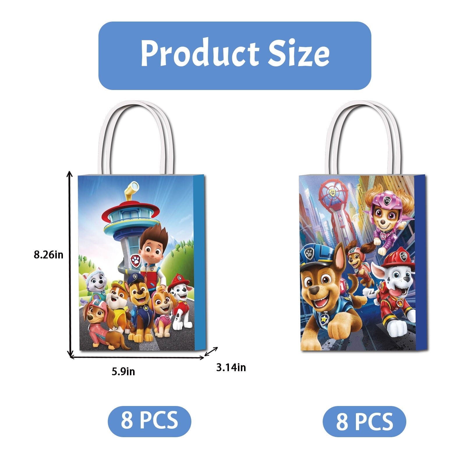 16 Pcs For Paw Cartoon For Patrol-Themed Party Favor Bags - Candy Gift Bags with Handles for Celebrations and Event Decorations