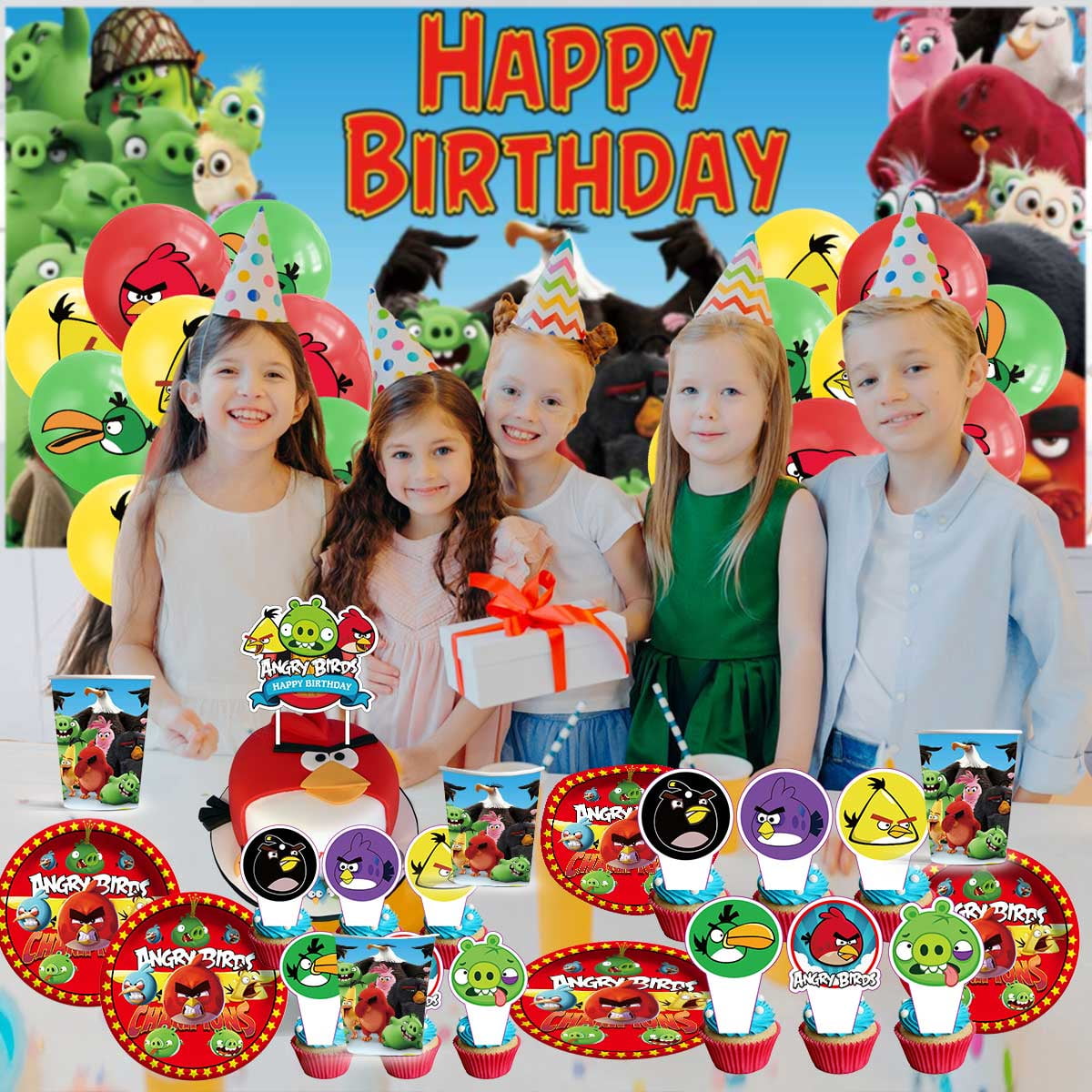 Angry Birds Plates Balloons Party Supplies Decor Backdrop Cake Topper Banner Decorations Tableware