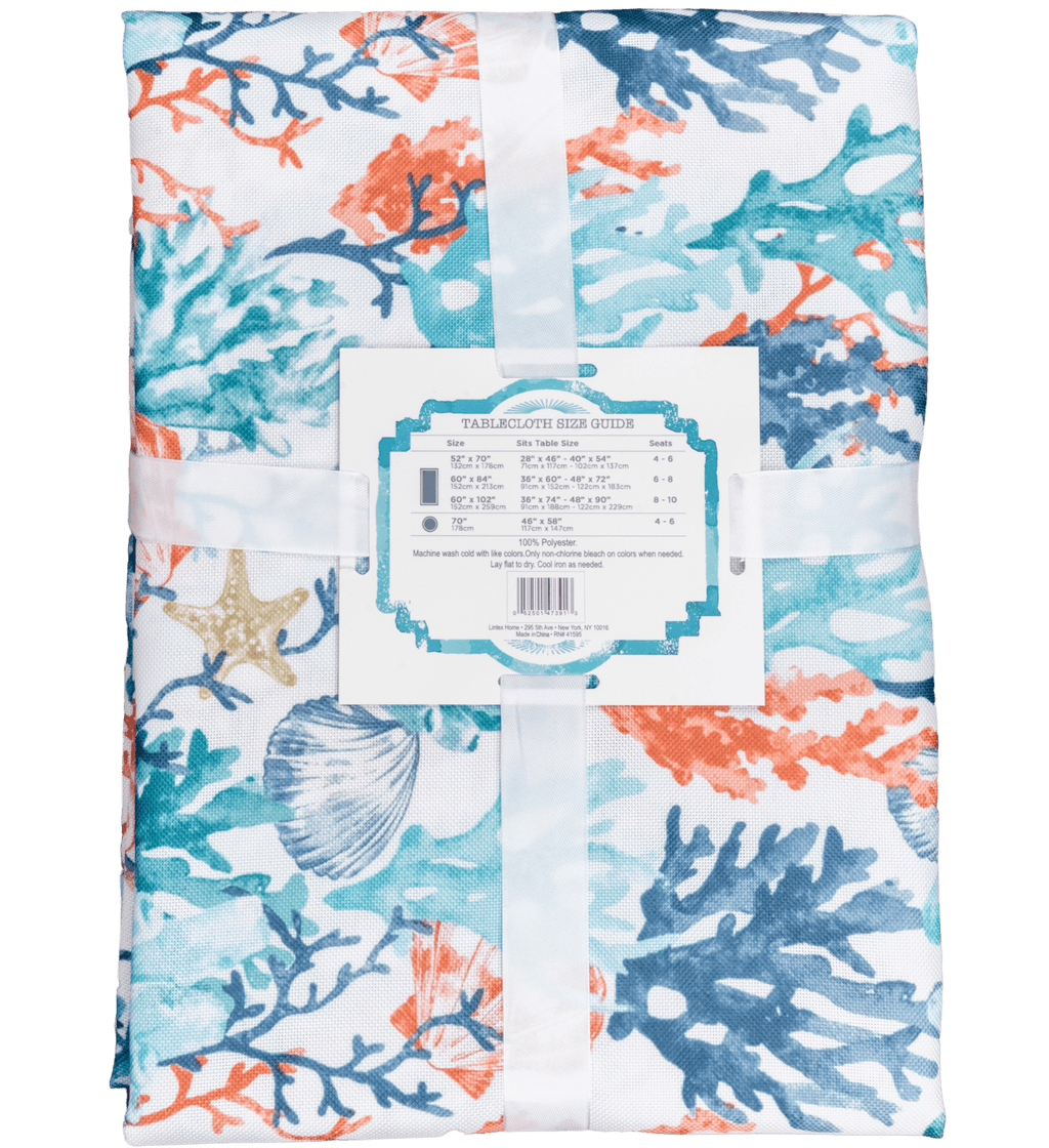 Coralee Ocean Coral Heavyweight Indoor Outdoor Stain/Liquid Resistant 100% Polyester Tablecloth 70" Round Umbrella