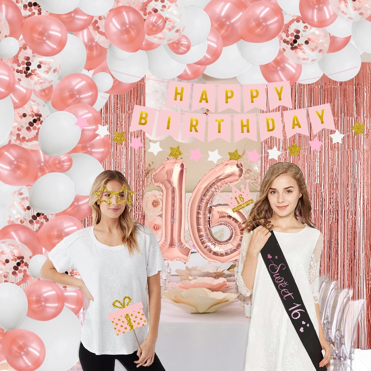 Sparkles Hub Sweet 16 Birthday Decorations with Balloon Arch Garland