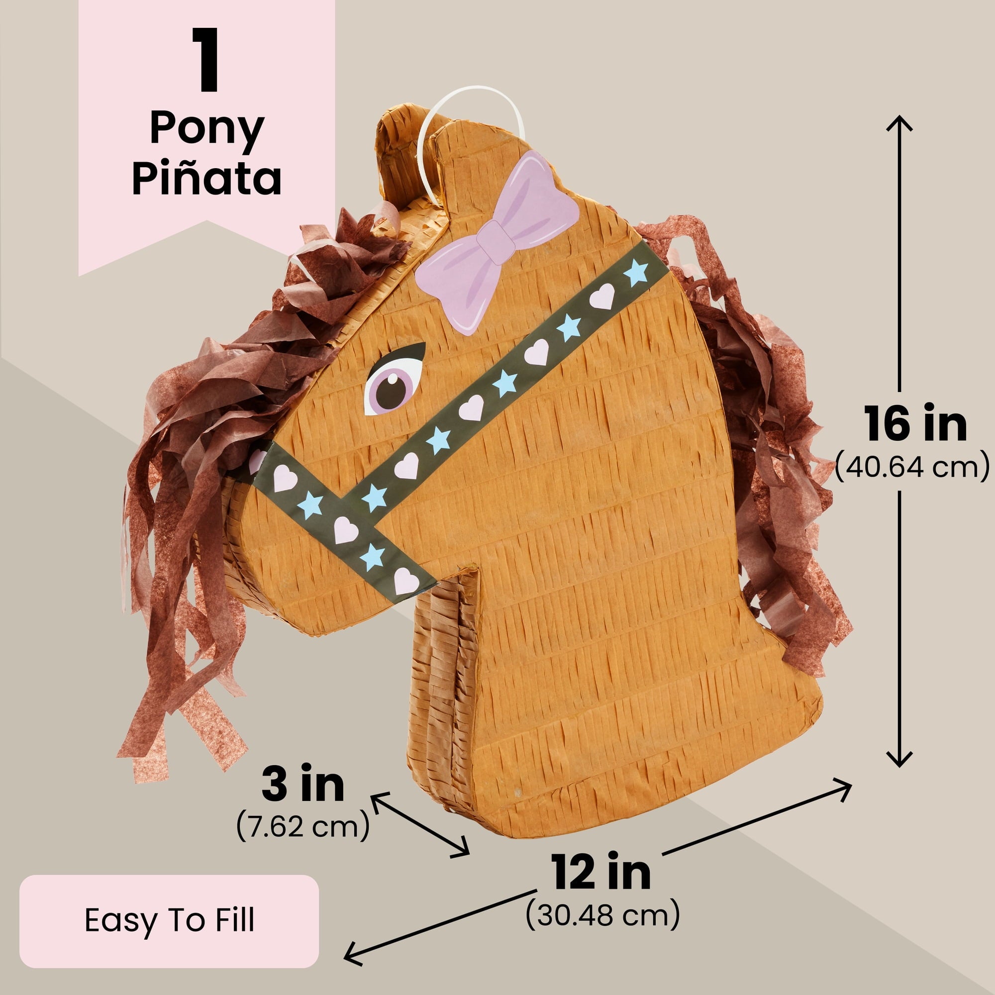 Pony Design Pinata for Horse Themed Cowgirl Birthday Party Supplies, Small (12x16x3 in), For Ages 3+