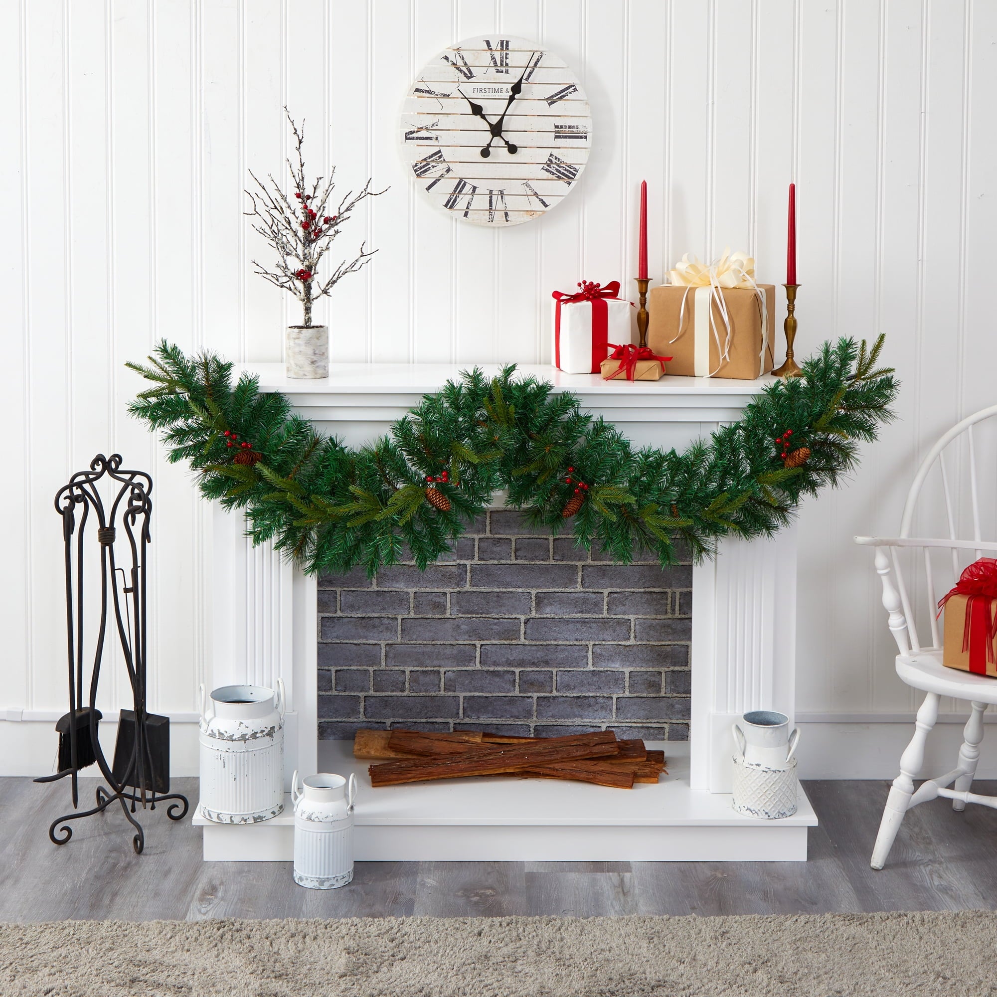 Nearly Natural 6’ x 7" Pre-Lit Mixed Pine Artificial Christmas Garland, Clear LED Lights