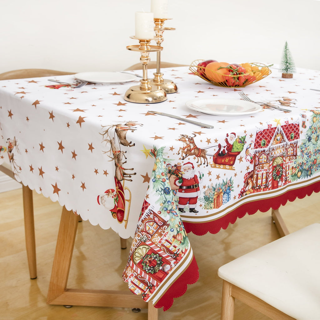 RAY STAR Large Christmas Table Cloth for Rectangle Table 60x120 Polyester Machine Washable Table Cloths, Thick Can not See Through Heavy Duty Tablecloth