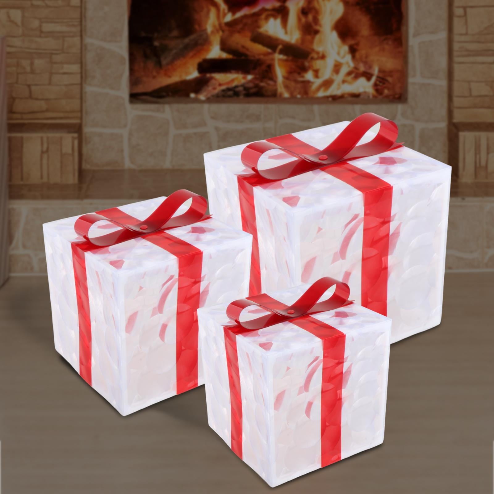 HOMYL 3Pcs Christmas Lighted up Gift Boxes Decorative for Bedroom Holiday New Year Warm