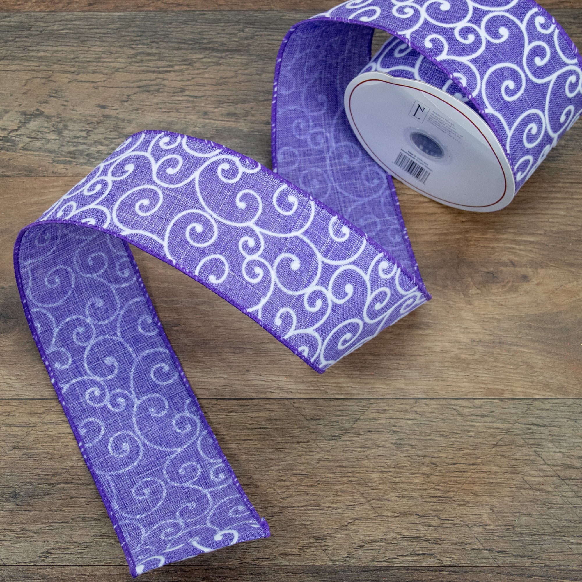 Northlight Christmas Swirl Wired Spring Craft Purple Polyester Ribbon, 360" x 2.5"