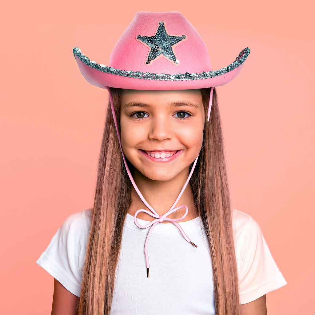 4-Pack Pink Cowboy Hats for Girls and Women - Felt Cowgirl Hats with Western Star for Costume, Dress Up Party, Birthday (One Size Fits All)