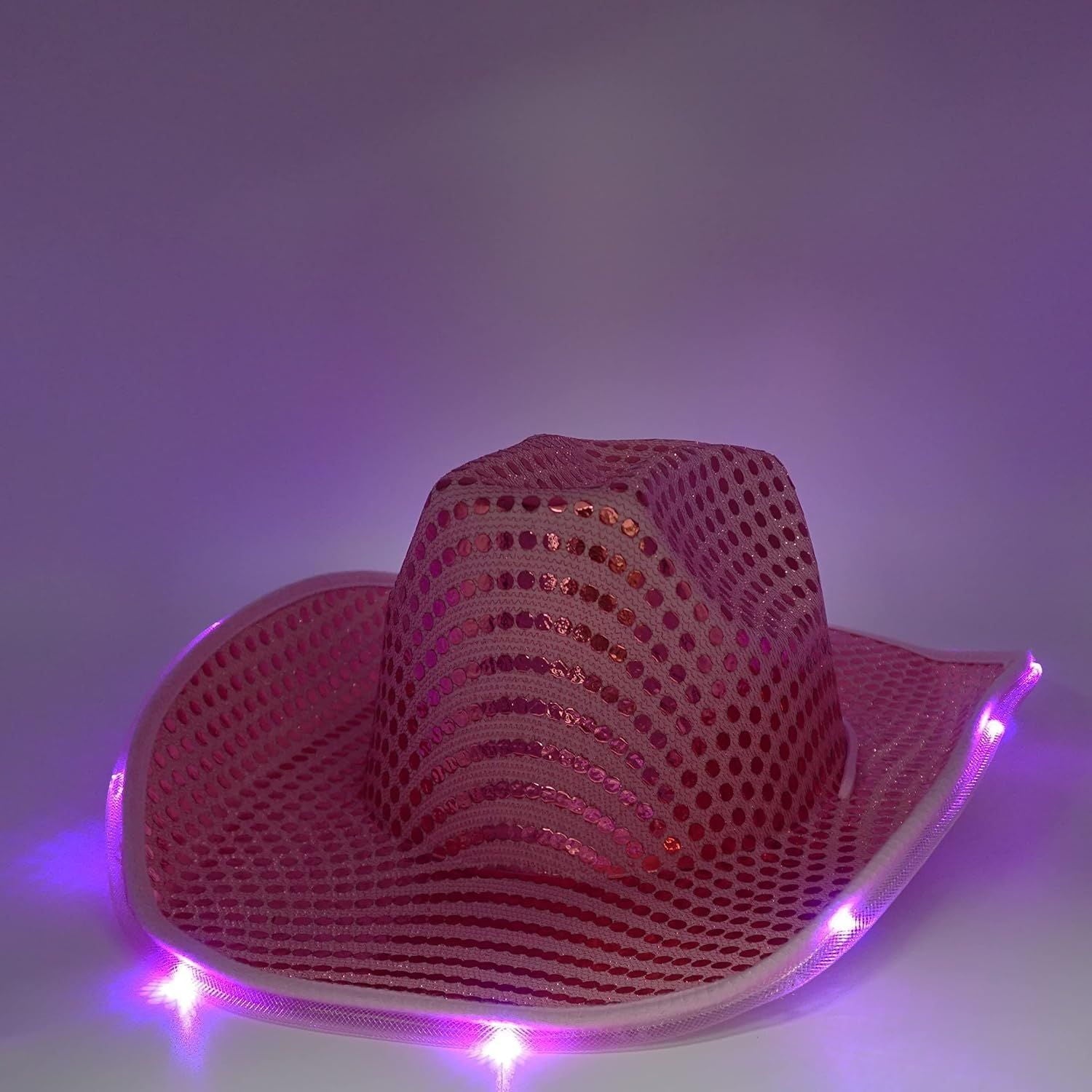 4E's Novelty Light Up Pink Cowgirl Hat w/ Sequins for Women & Teens