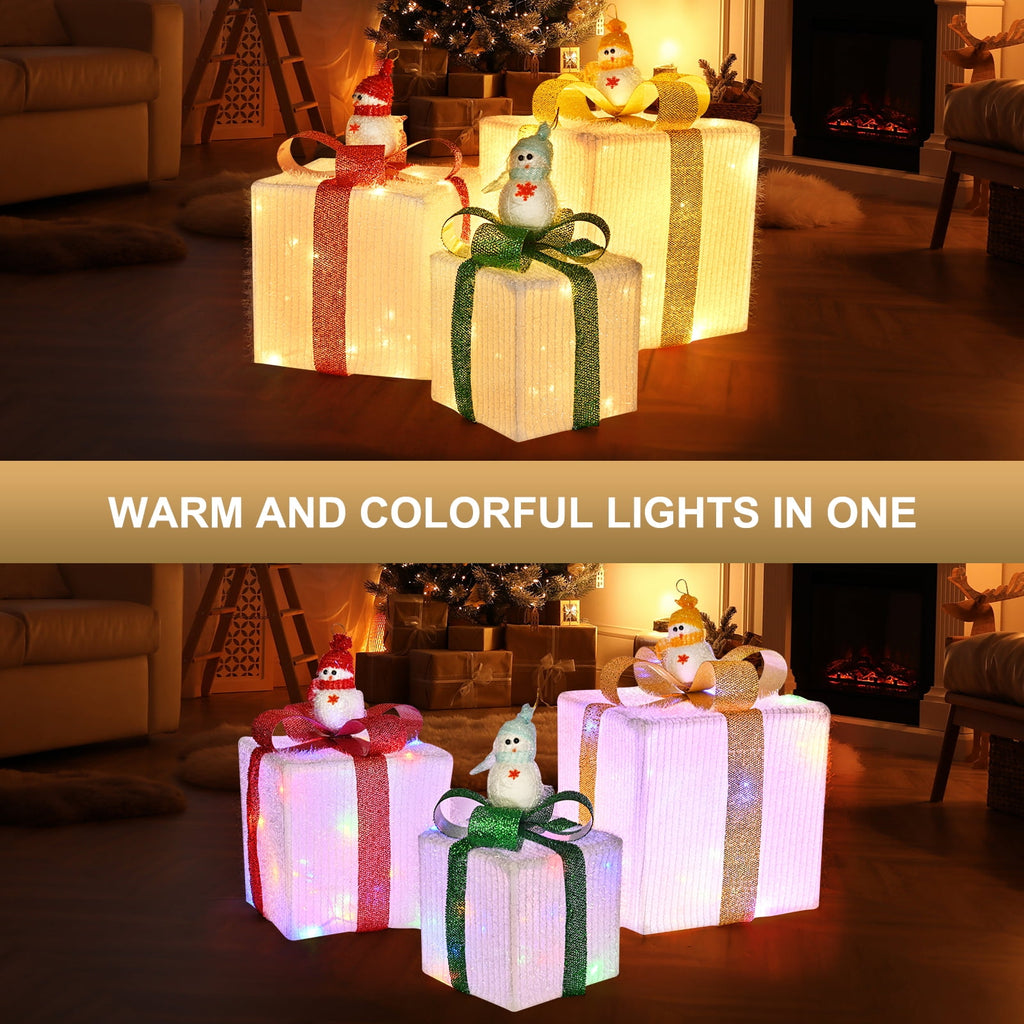 Christmas Lighted Gift Boxes, 80 LED Transparent Lighted Boxes, Christmas Home Gift Box Decorations, Set of 3