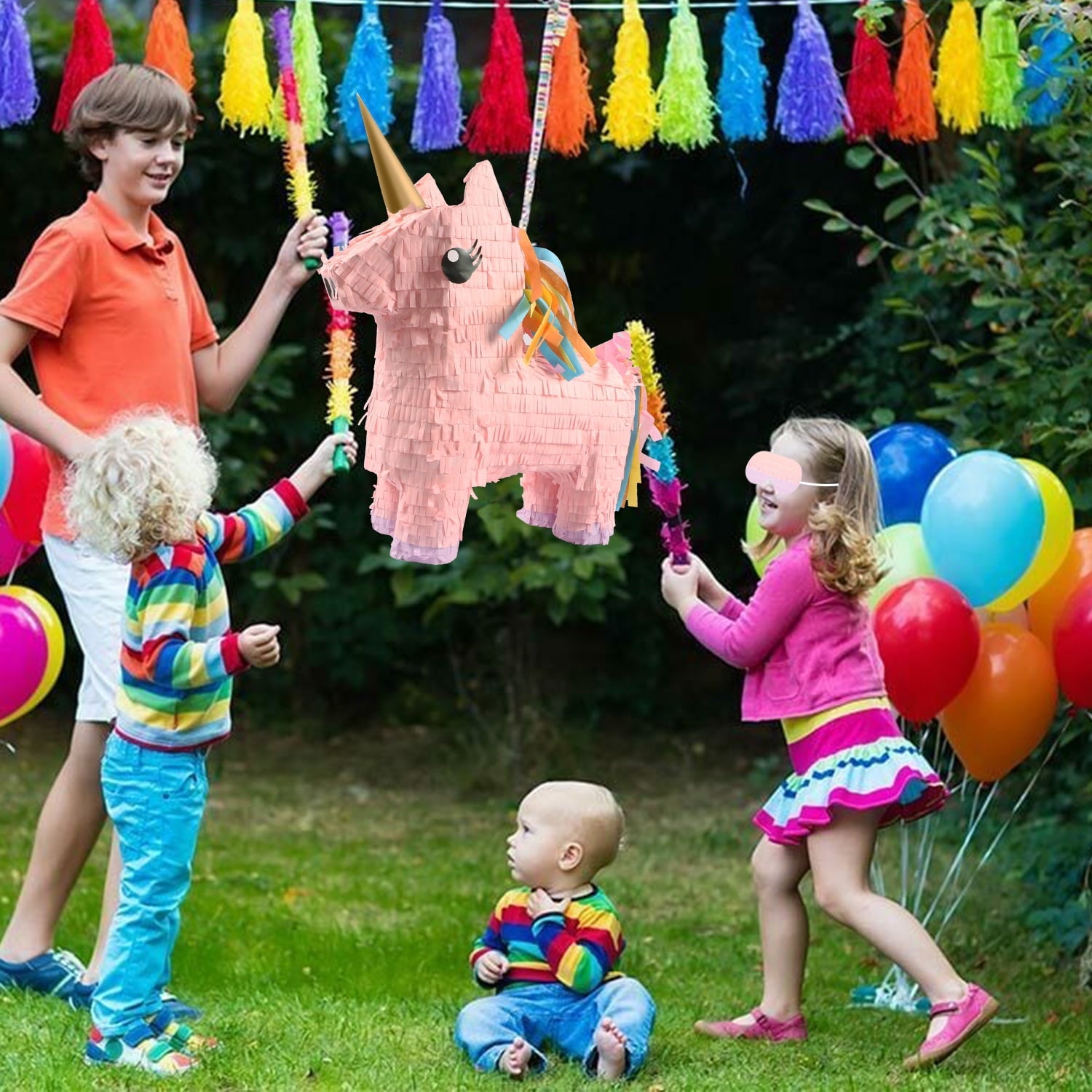 JBee Ctrl Unicorn Pinata Unicorn Party Supplies Pinata Bundle with Blindfold and Bat for Girls Boys Kids Unicorn Theme Birthday Party Game Decorations(13.35" x 13" x 3.93")