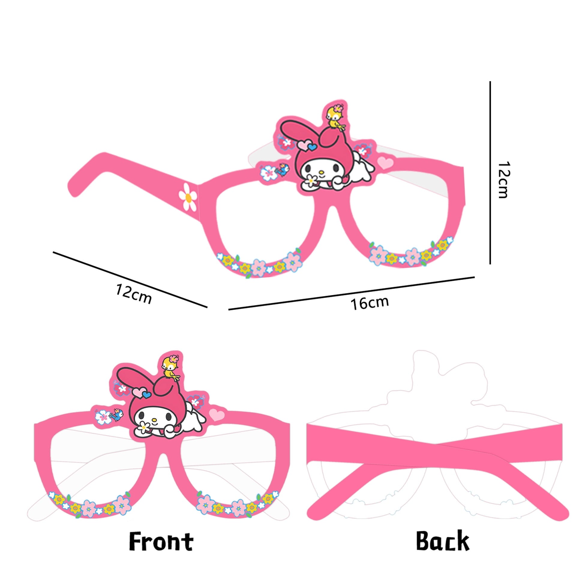 12Pcs Sanrio Themed Glasses, Party Supplies Photo Booth Prop Cartoon Character Cosplay Birthday Gift for Kids.