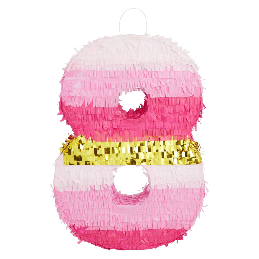 BLUE PANDA Number 8 Pinata, Pink and Gold for Kids Ages 3-14 Birthday Party Decorations, Fiesta, Anniversary Celebration, Small (16.5 x 11 x 3 In)