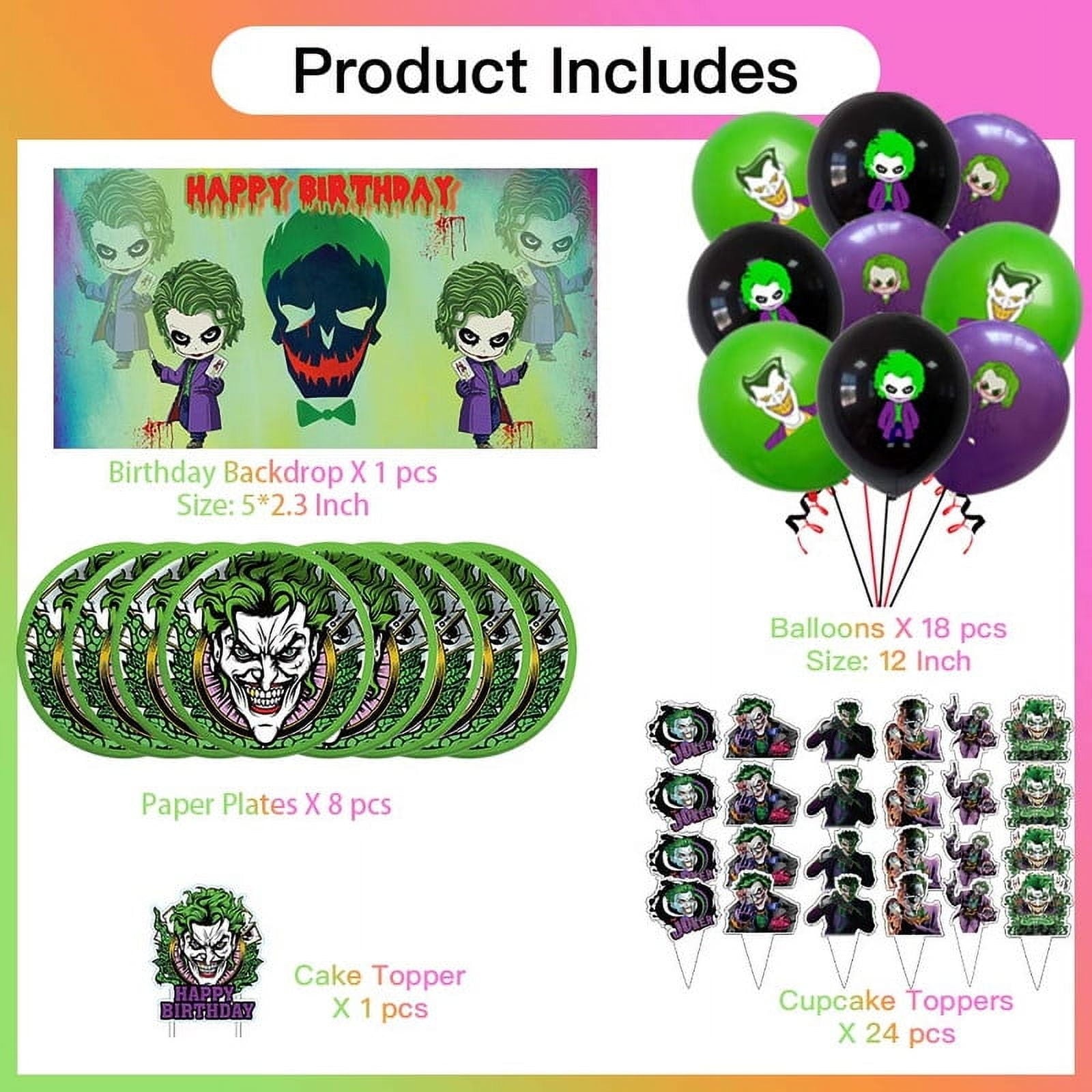 Joker Clown Party Supplies Plates Decorations Birthday Cake Topper Banner Decor Backdrop Balloons