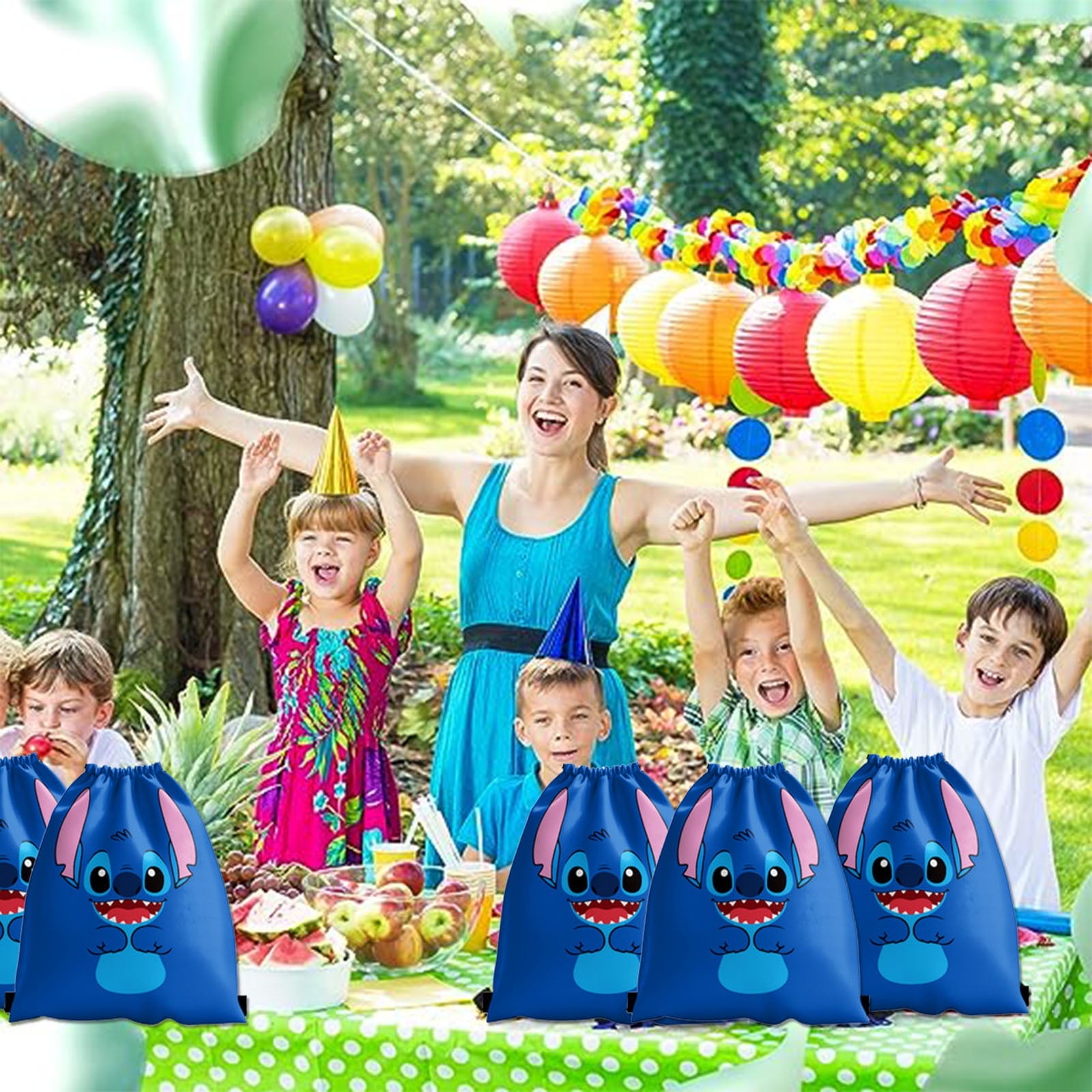 12 Pieces Stitch Candy Drawstring Bag Drawstring Goodie Favor Bags for Kids Birthday Party Decorations(10.6 x 13.3 Inch)