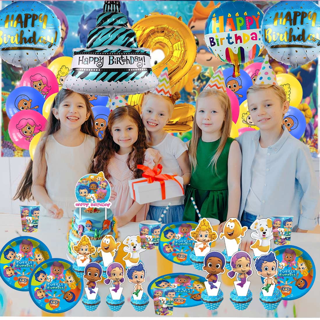Bubble Guppies Balloons Party Supplies 2nd Decor Tableware Birthday Cake Topper Decorations Banner Backdrop
