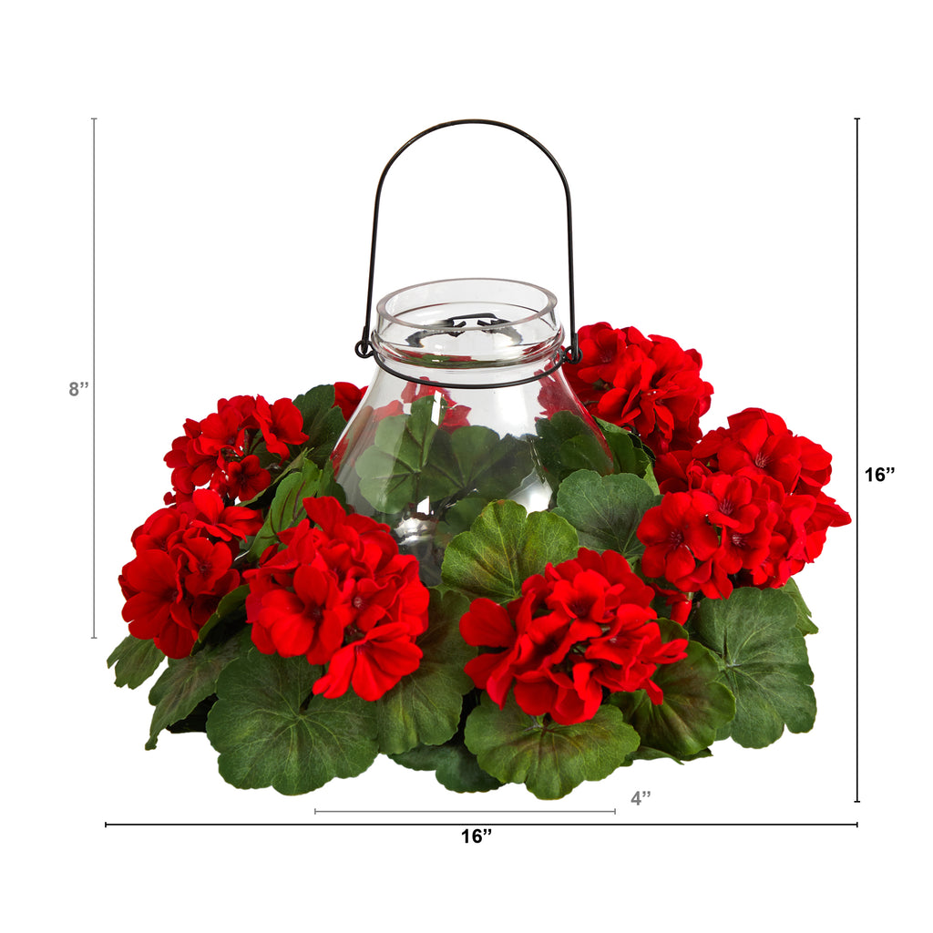 Nearly Natural 16" Red Geranium Artificial Flower Candelabrum