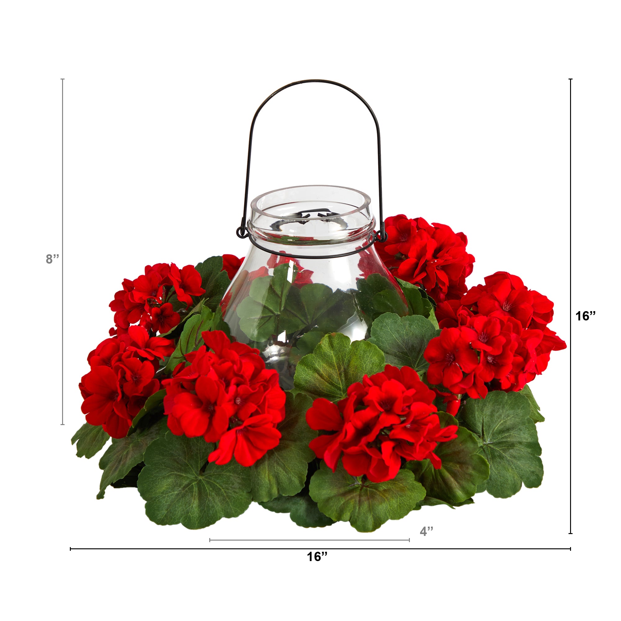 Nearly Natural 16" Red Geranium Artificial Flower Candelabrum