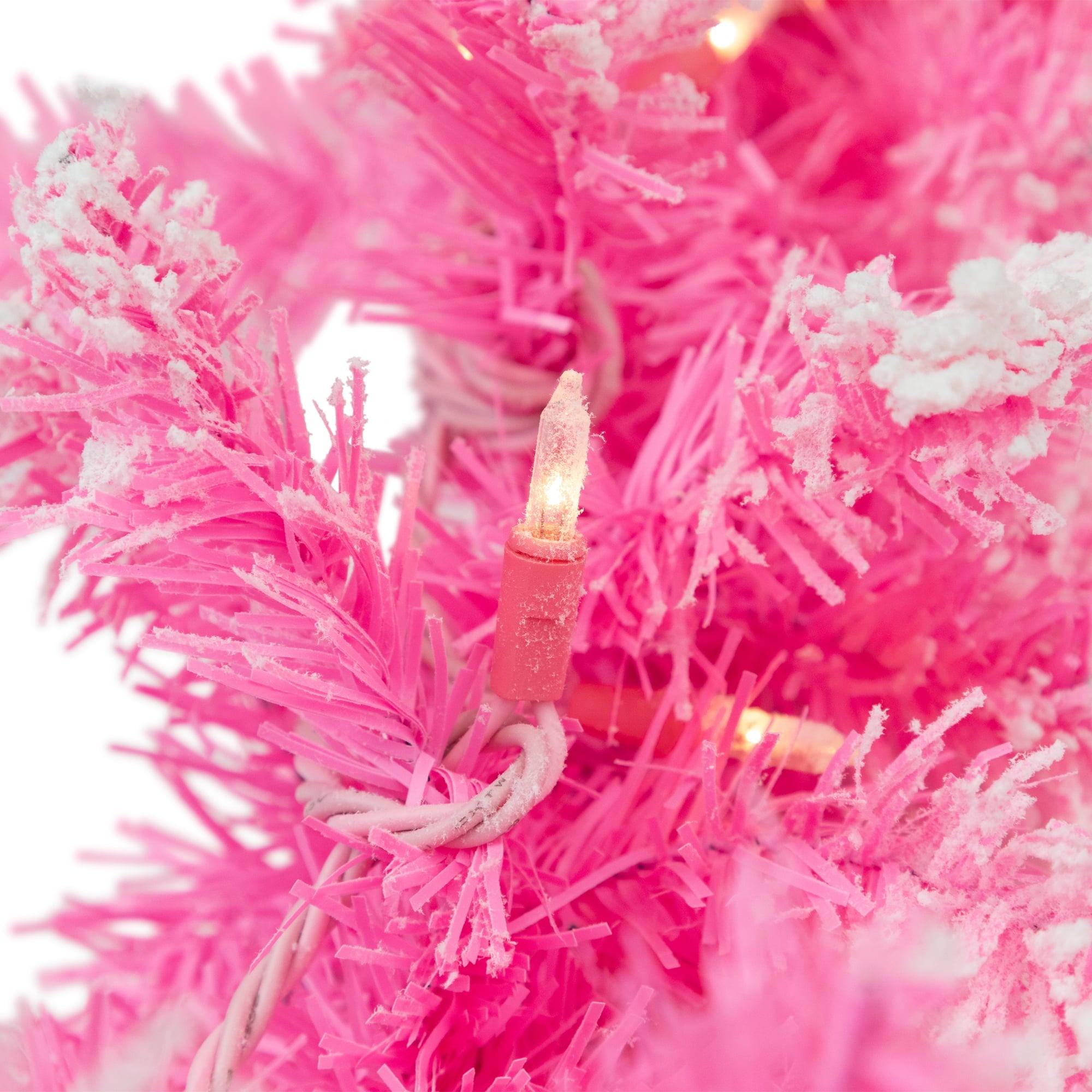Northlight Pre-Lit Artificial Flocked Pine Christmas Garland - 9' - Pink - Clear Lights