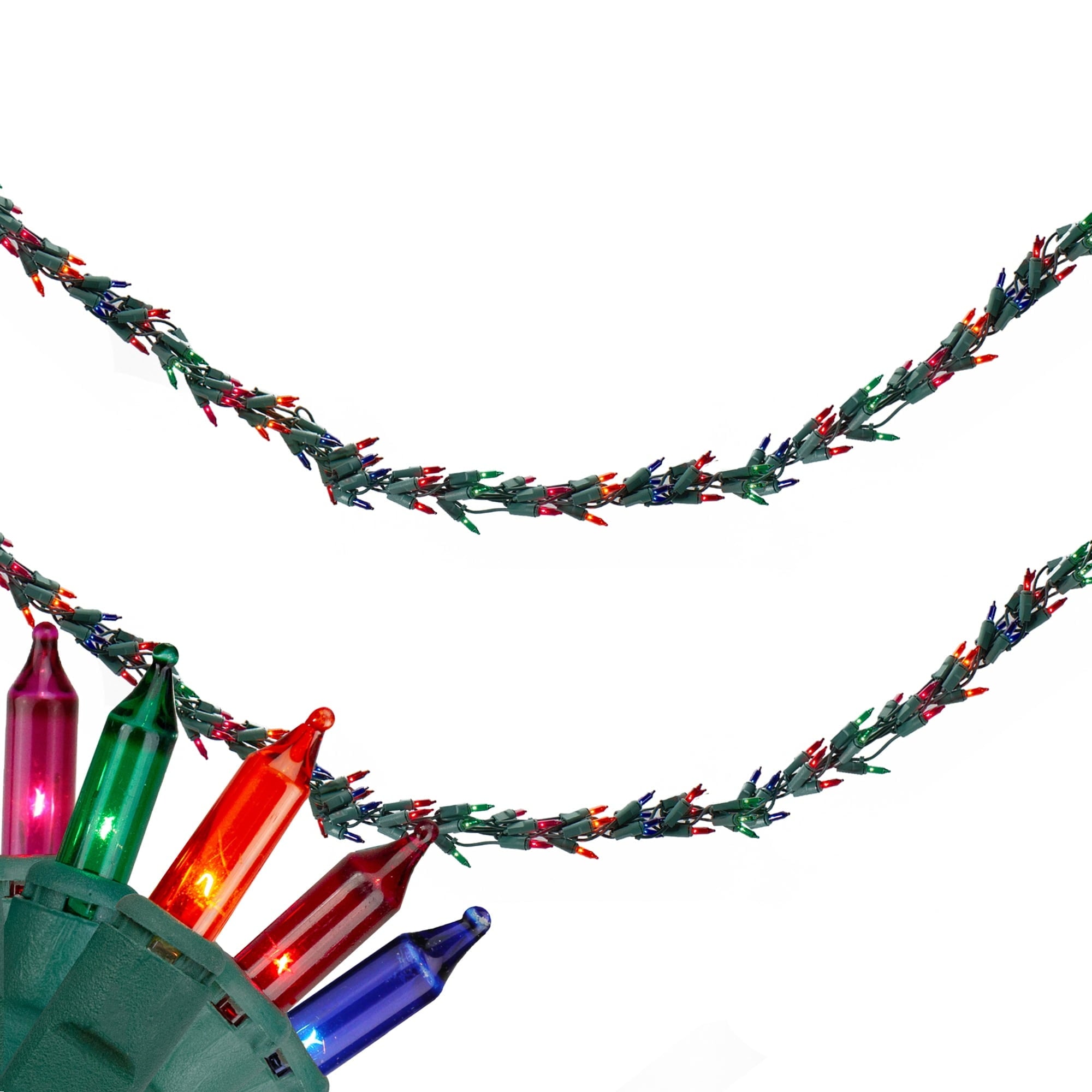 300 Count Multi-Color Mini Christmas Light Garland Set - Green Wire 18'