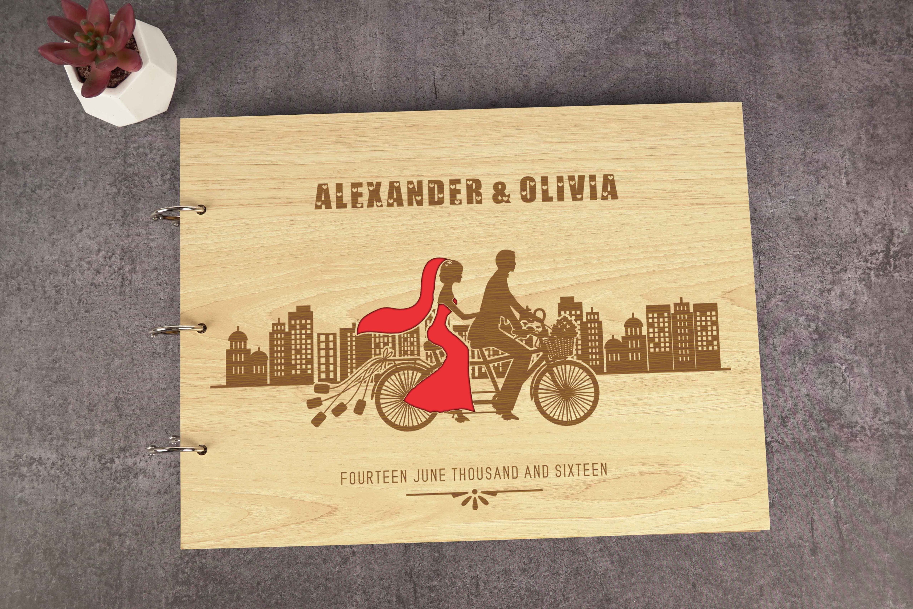 Darling Souvenir Personalized Engraved Laser Cut Wedding Guest Book Wooden Cover Sign-in Book Registry Guestbook Scrapbook-9J