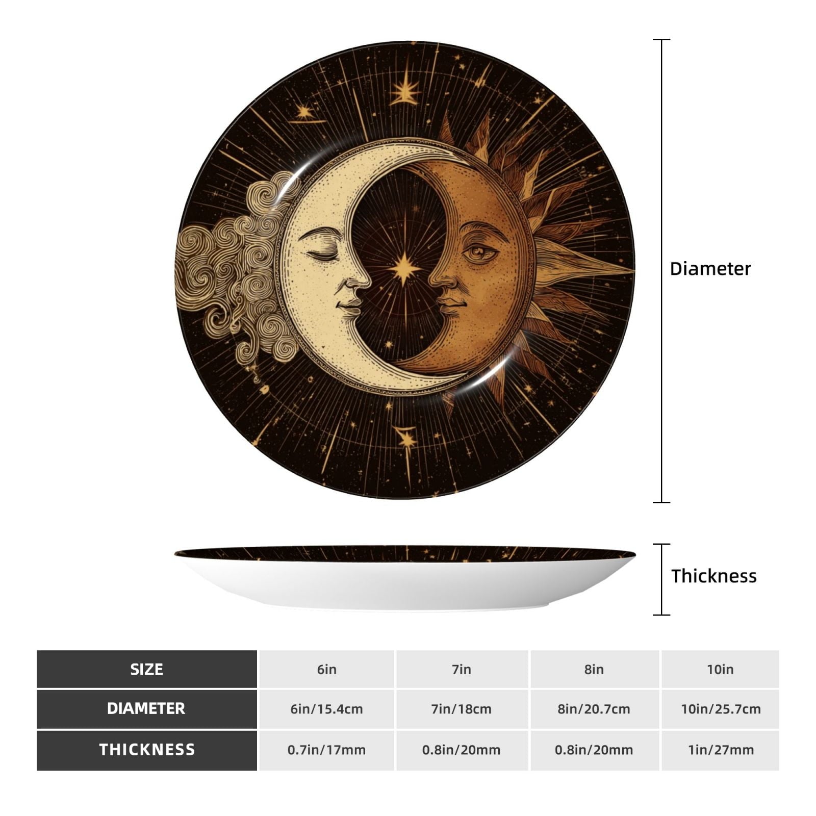 Decorative Plates – Bone China Wall & Table Decor - Sun And Moon - 6in