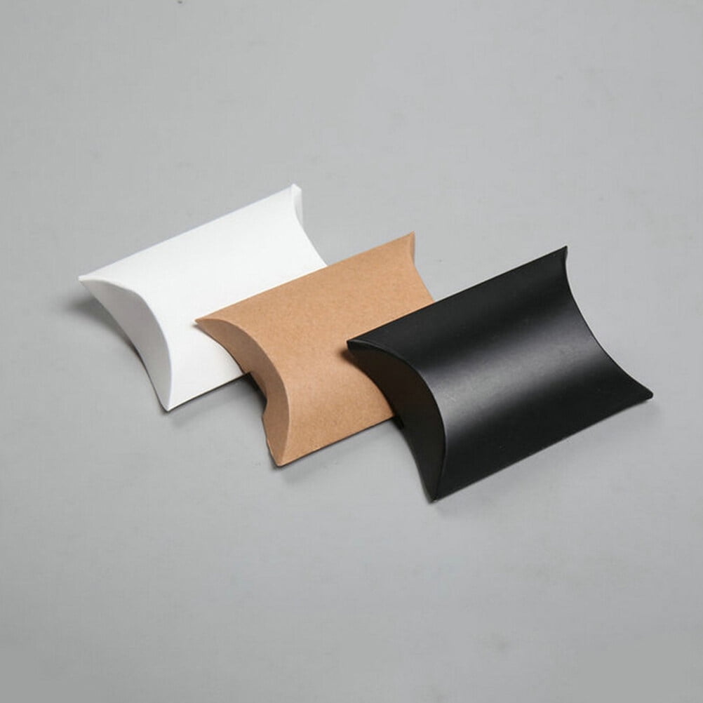 Worgeous 100Pcs Kraft Paper Candy Boxes Pillow Shape Gift Holder Party Paper Container with Rope for Home(Black)