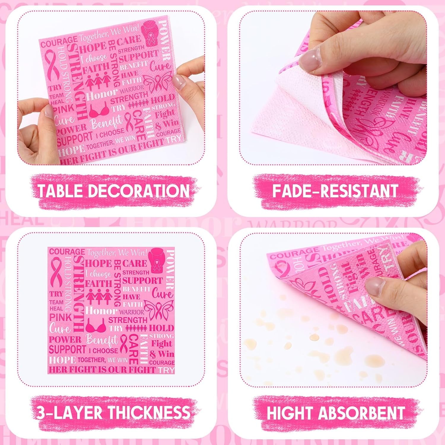 200 Pcs Breast Cancer Awareness Paper Napkin 3ply Pink Ribbon Cocktail Napkins Disposable Pink Ribbon Tissue Tableware Decorations Breast Cancer Awareness Accessories for Survivor Campaign Gift