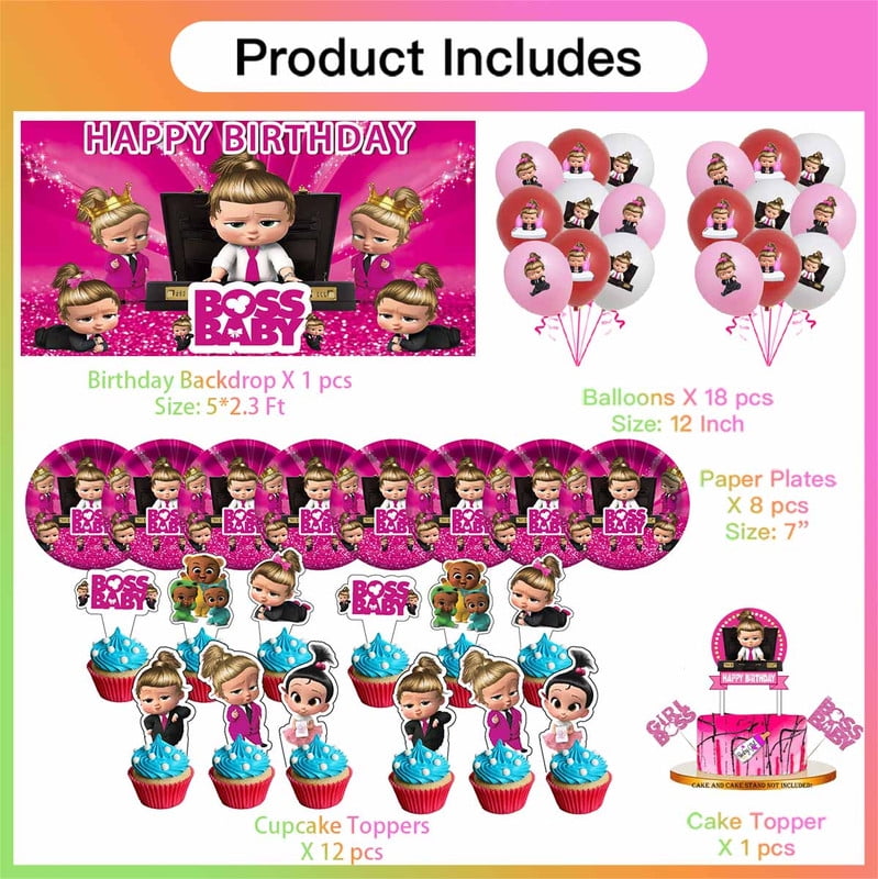 Boss Baby White Girl Party Decor Plates Cake Topper Balloons Banner Backdrop Supplies Decorations Tableware