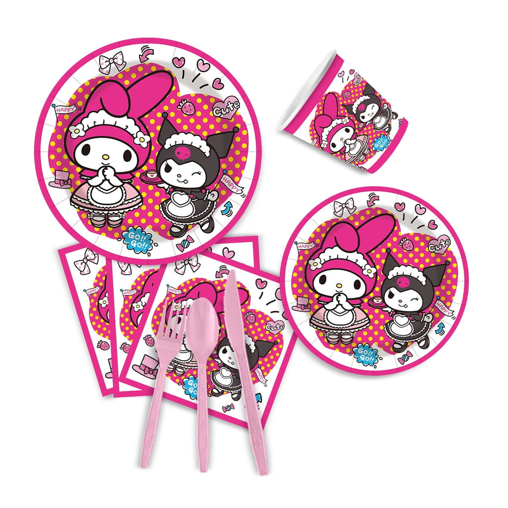 Kuromi-Melody 80/90 PCS Party Supplies, Party Tableware, Disposable Paper Plates- Napkins-Forks Dinnerware Set