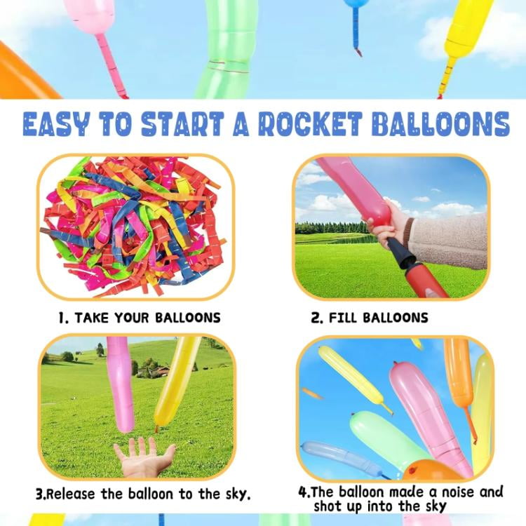 [100 Pack] Rocket Balloons Plus 1 Easy-To-Use Pump - Party Pack, No Need for A Refill - Watch Each Screaming Balloon Rocket to the Sky!
