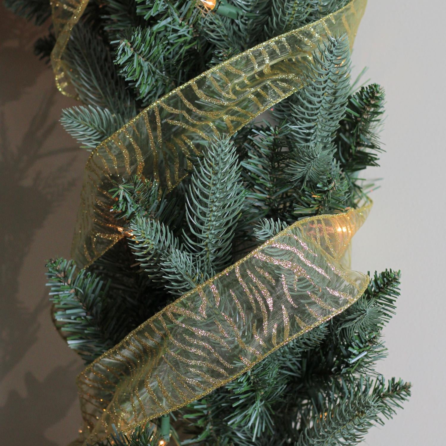 Sparkling Gold Lines Wired Christmas Craft Ribbon
