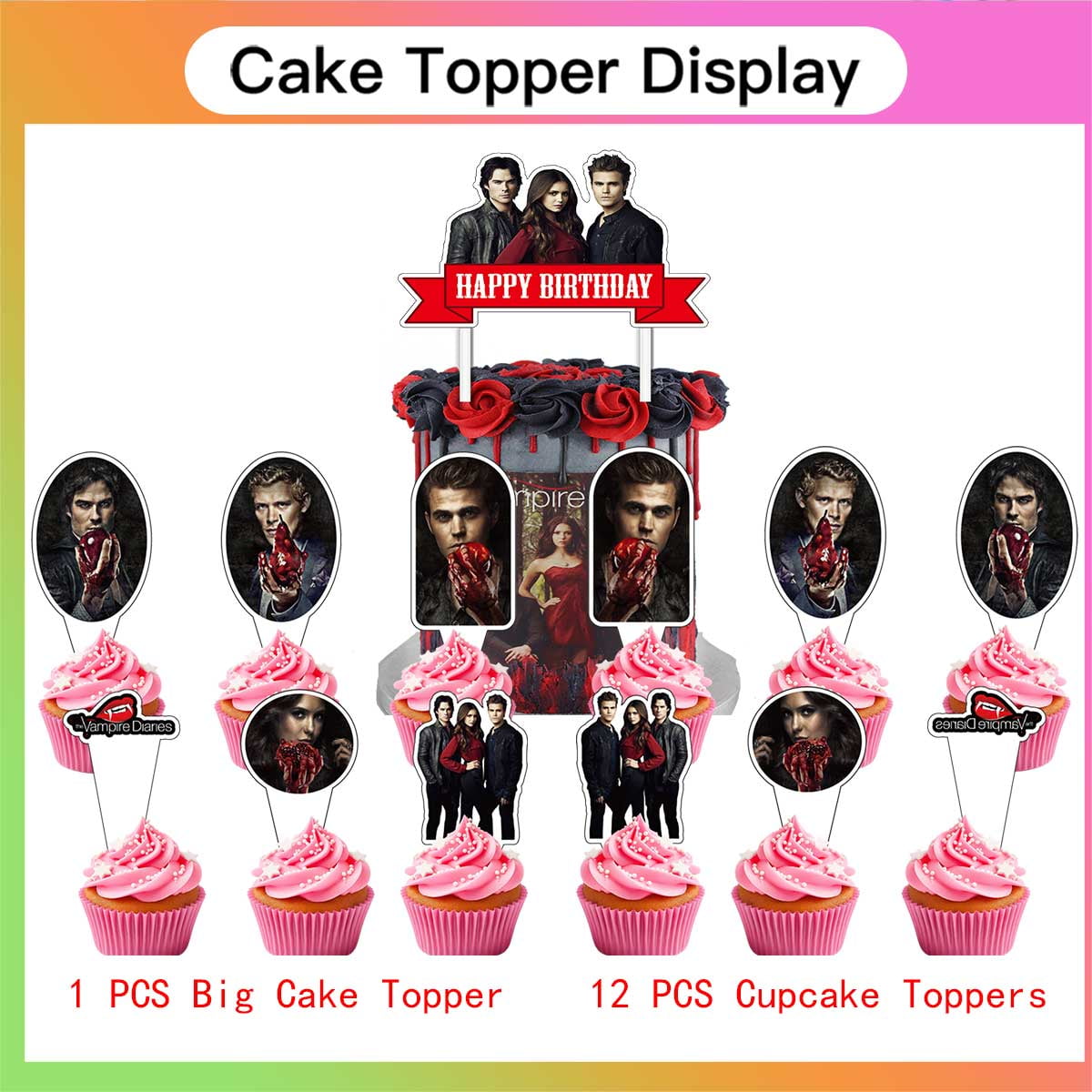 The Vampire Diaries Balloons Supplies Party Decor Plates Decorations Banner Cake Topper Tableware Banner Backdrop