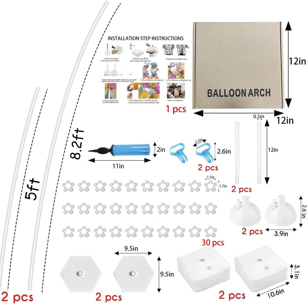 Ikerall Balloon Arch (White) Kit is 8.2 feet high and 5 feet wide with 30 balloon clips, a balloon pump, and other accessories DIY Free Bending Shape Half Arch Aluminum Alloy Material Bracket with PV
