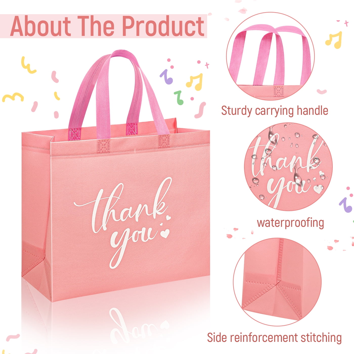 30Pcs Thank You Gift Bags, Large Reusable Gift Bags，Thank You Bags with Handles for Business, Shopping, Wedding, Baby Shower, Graduations, Party Favors (12.4x11x4.7Inch）