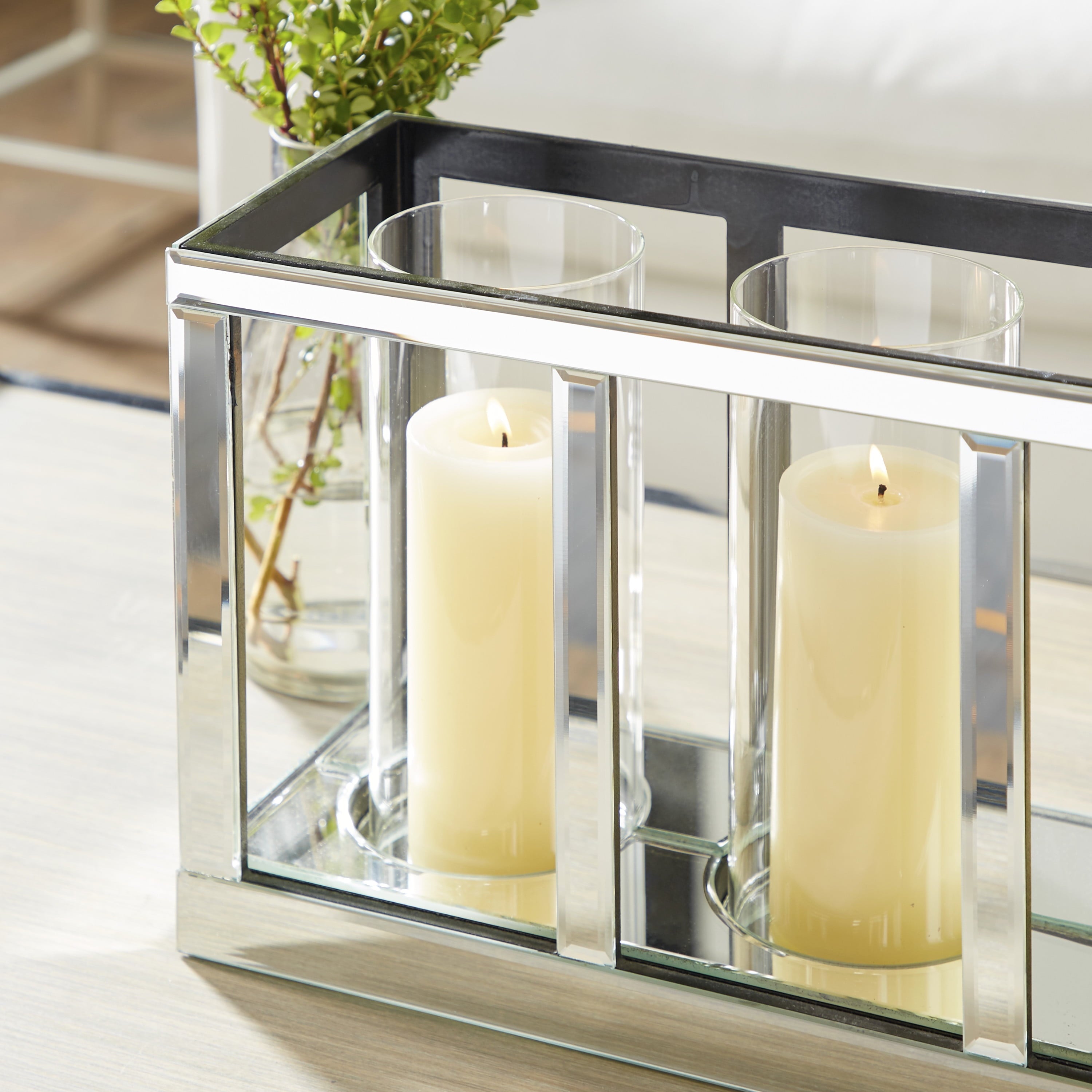 DecMode 3 Holder Silver Glass Pillar Candelabra with Mirrored Accents
