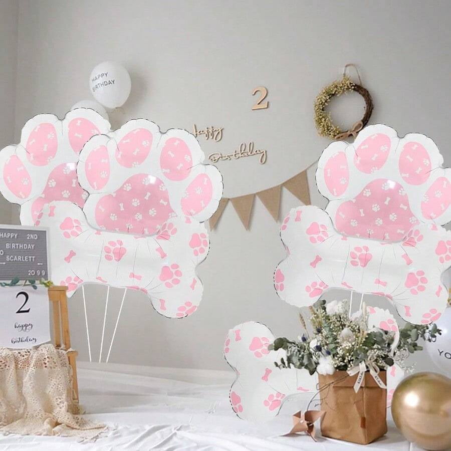 Paw Print SetPink Dog Paw Balloons Bone Balloons Dog Party Decorations Paw Print Balloon For Baby Shower Birthday Pets Party Decorations 6 PcsQAZ5801
