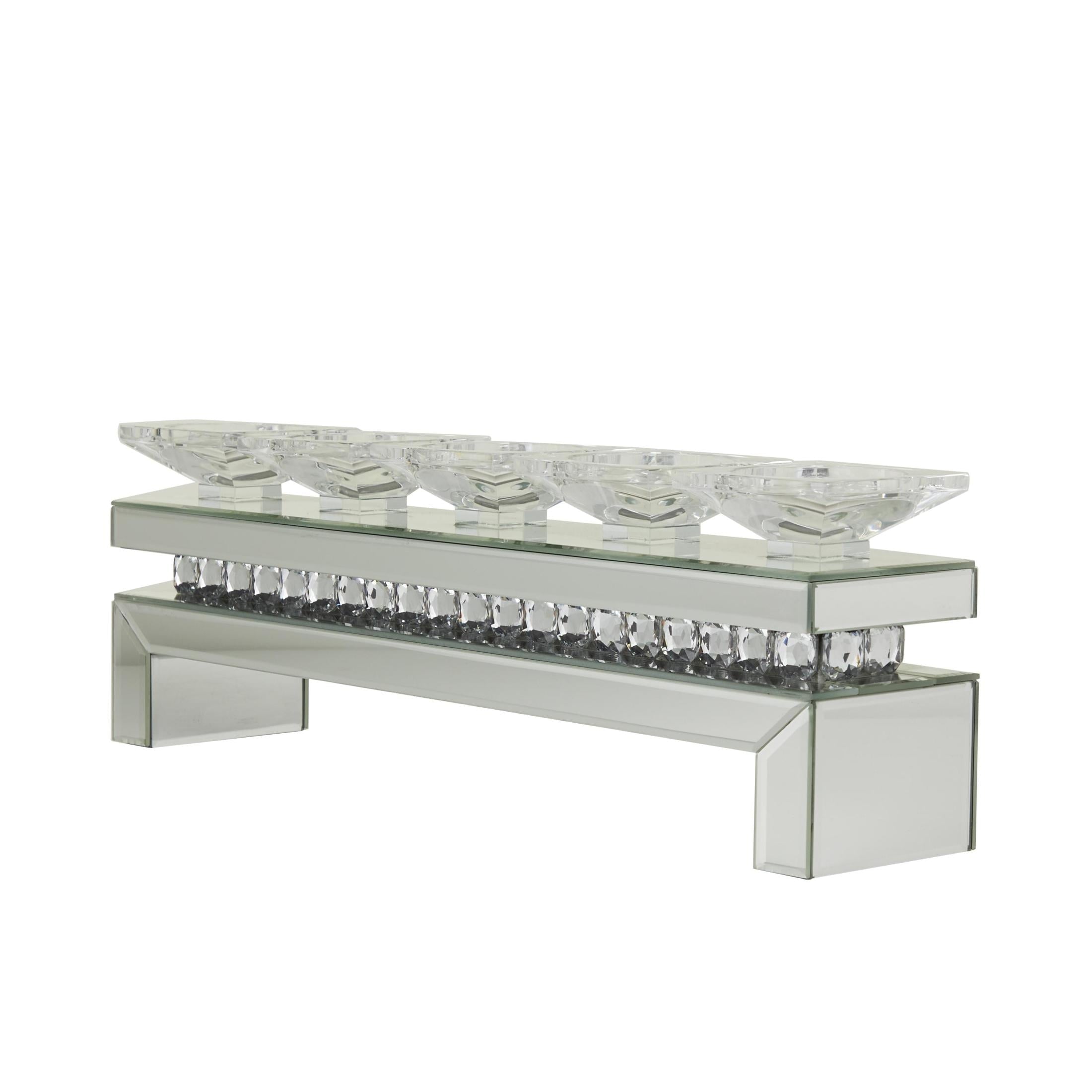 DecMode 5 Holder Silver Wood Pillar Candelabra with Mirrored Accents