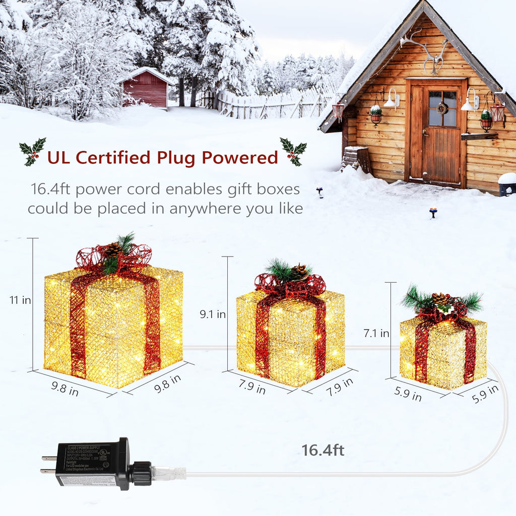 UBesGoo 3pcs Christmas Decoration Gift Boxes Decor for Christmas Tree,Xmas Christmas Tree - Golden