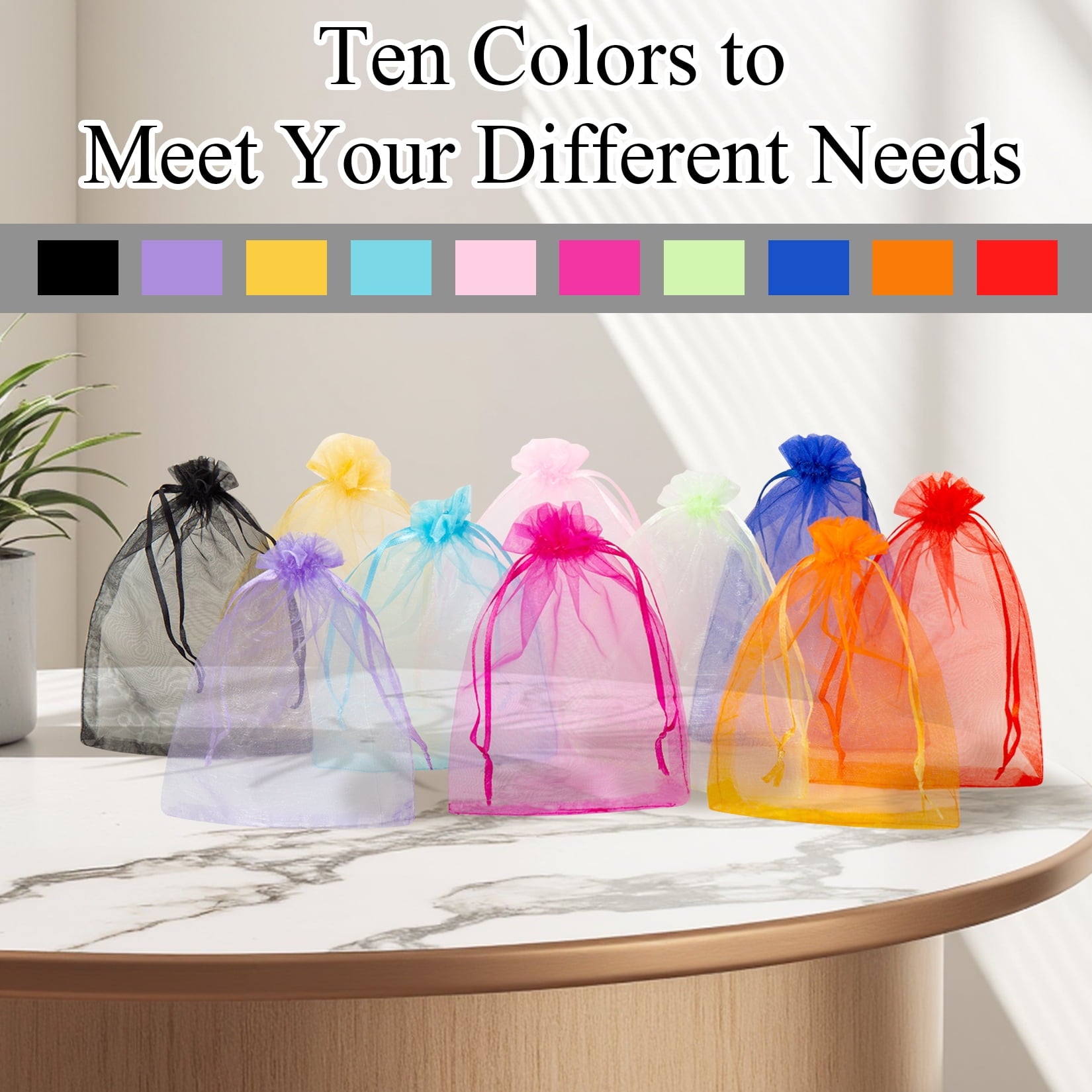 200Pcs Large Drawstring Organza Bags Decoration Festival Wedding Party Favor Gift Candy Toys Makeup Pouches (Mixed Color)