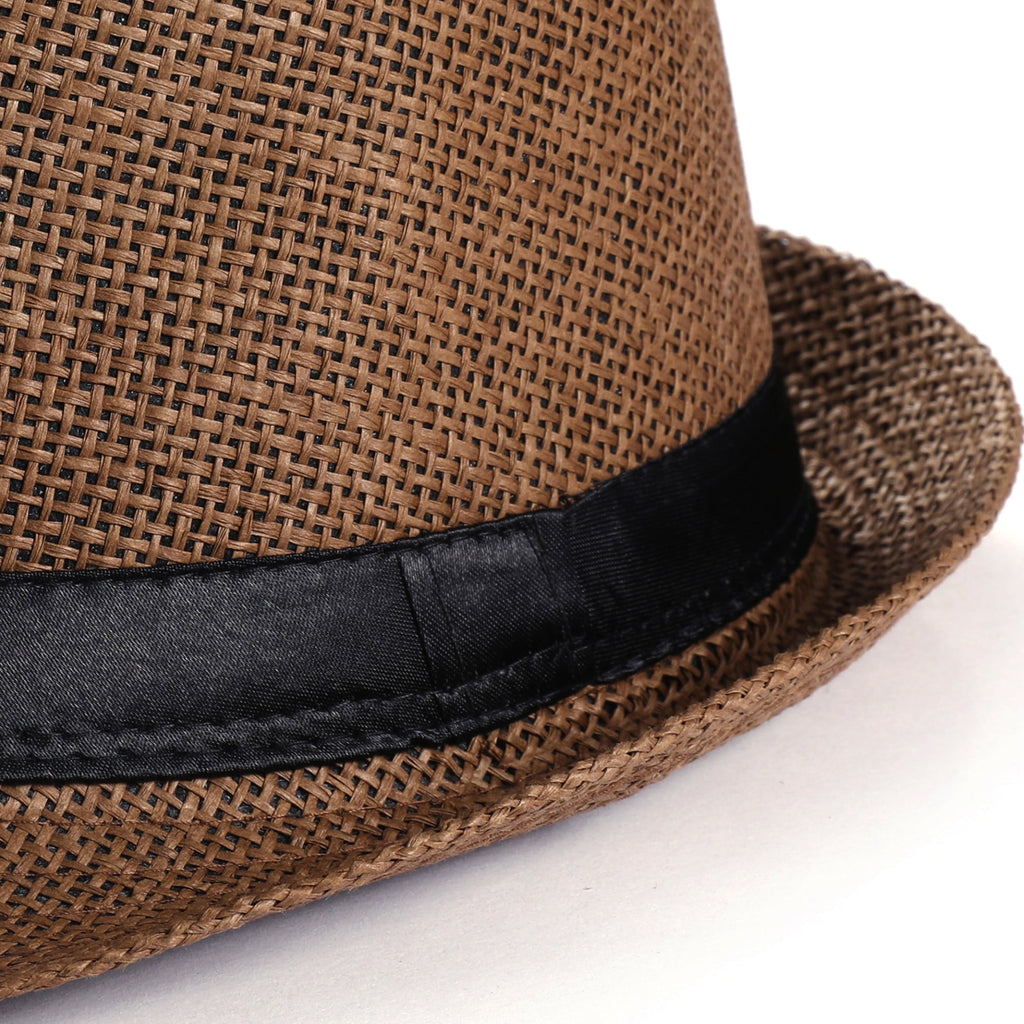 BABEYOND Straw Trilby Fedora Hat for Men-1920s Felt Panama Hat Short Brim Summer Cap with Ribbon