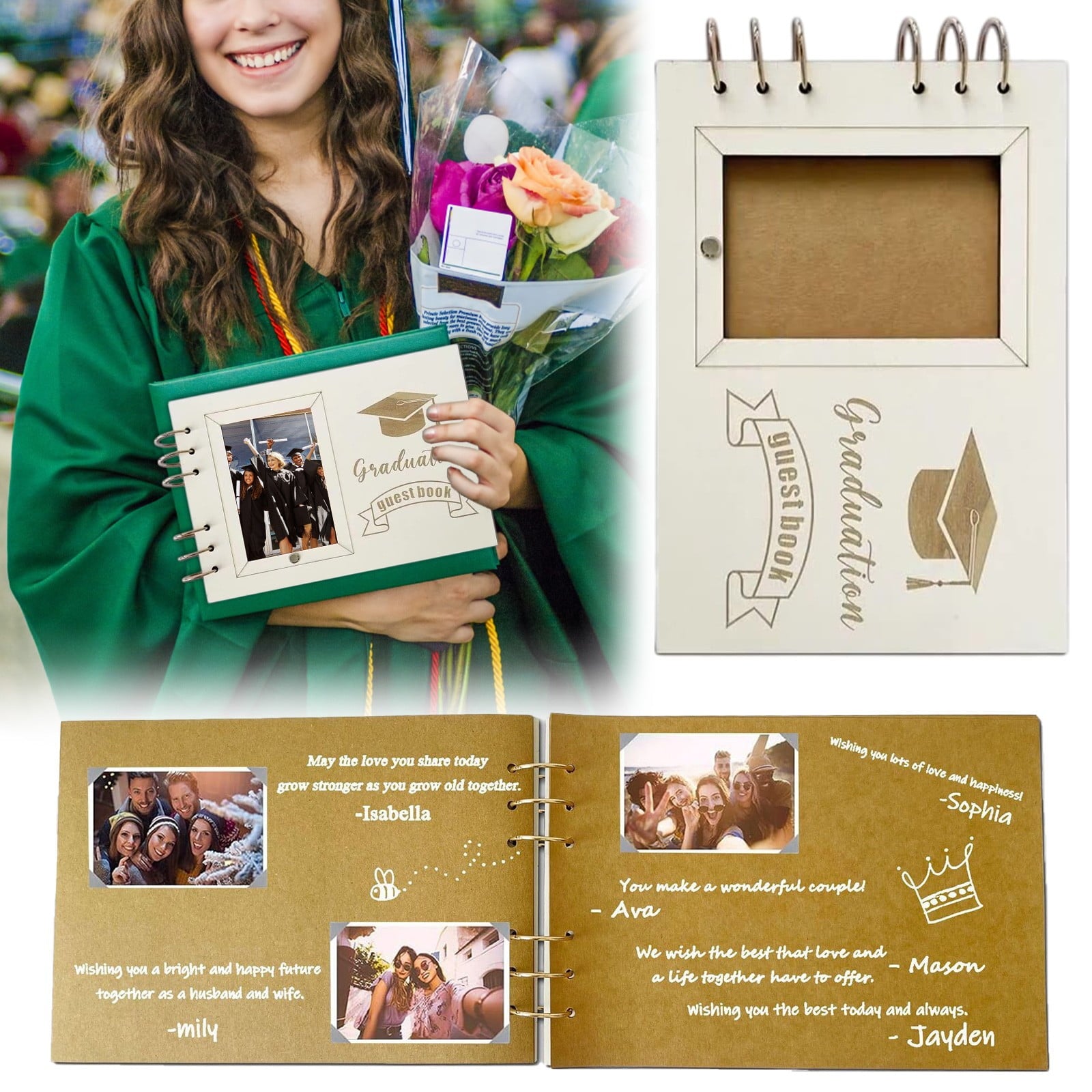 UYUH ‌Graduation Keepsake Guest Book Linen Memory Album, Academic Legacy Journal for Commencement Parties/Open House/Senior Signatures, Capsule & Photo Display System‌