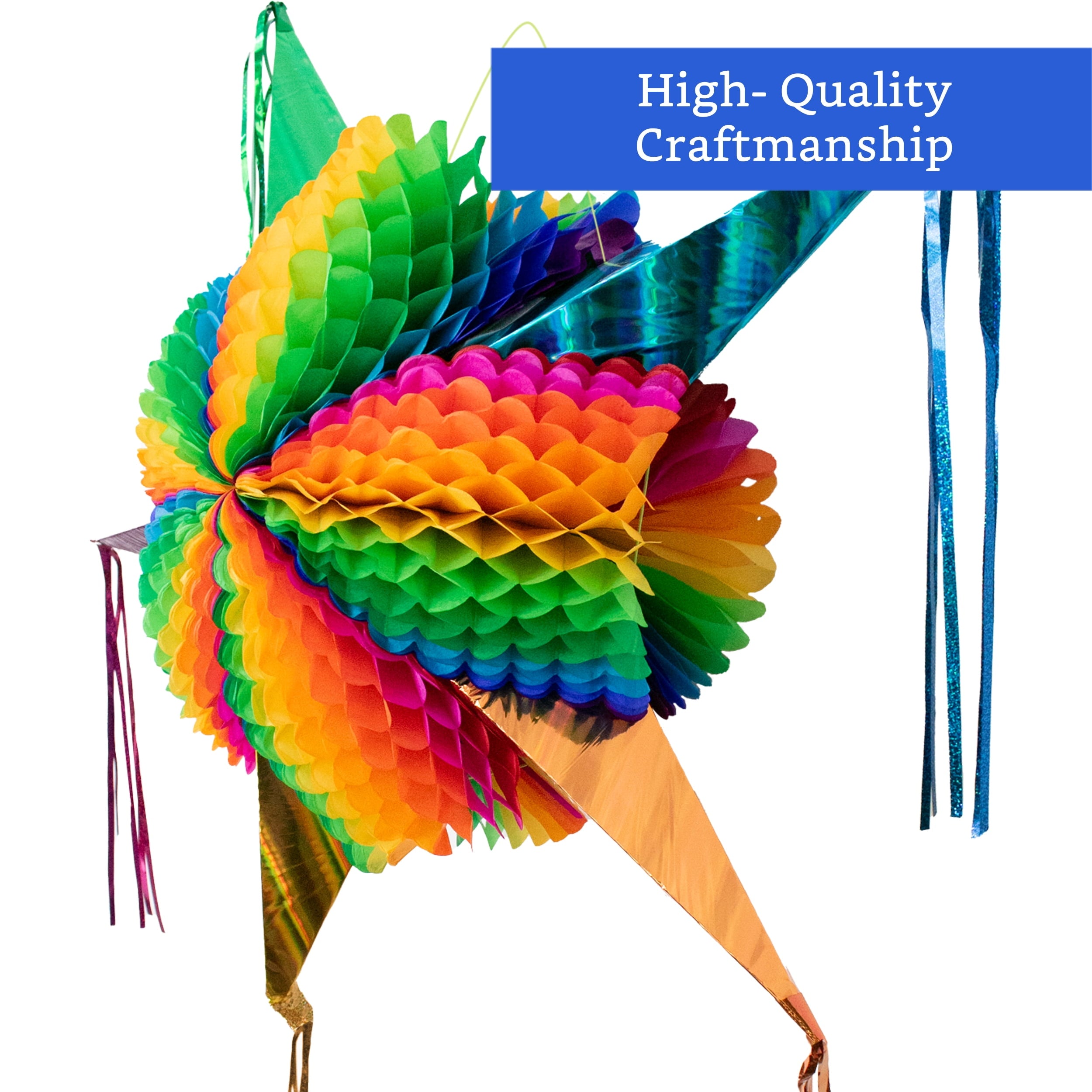 Mexican Piñata (X-Large 34 inches) - Rainbow Pinata - Authentic Handmade Foldable Large Pinata for Birthday Party - Piñatas para Cumpleaños - Mexican Pinata for Kids - Cinco de Mayo Pinata for Adults