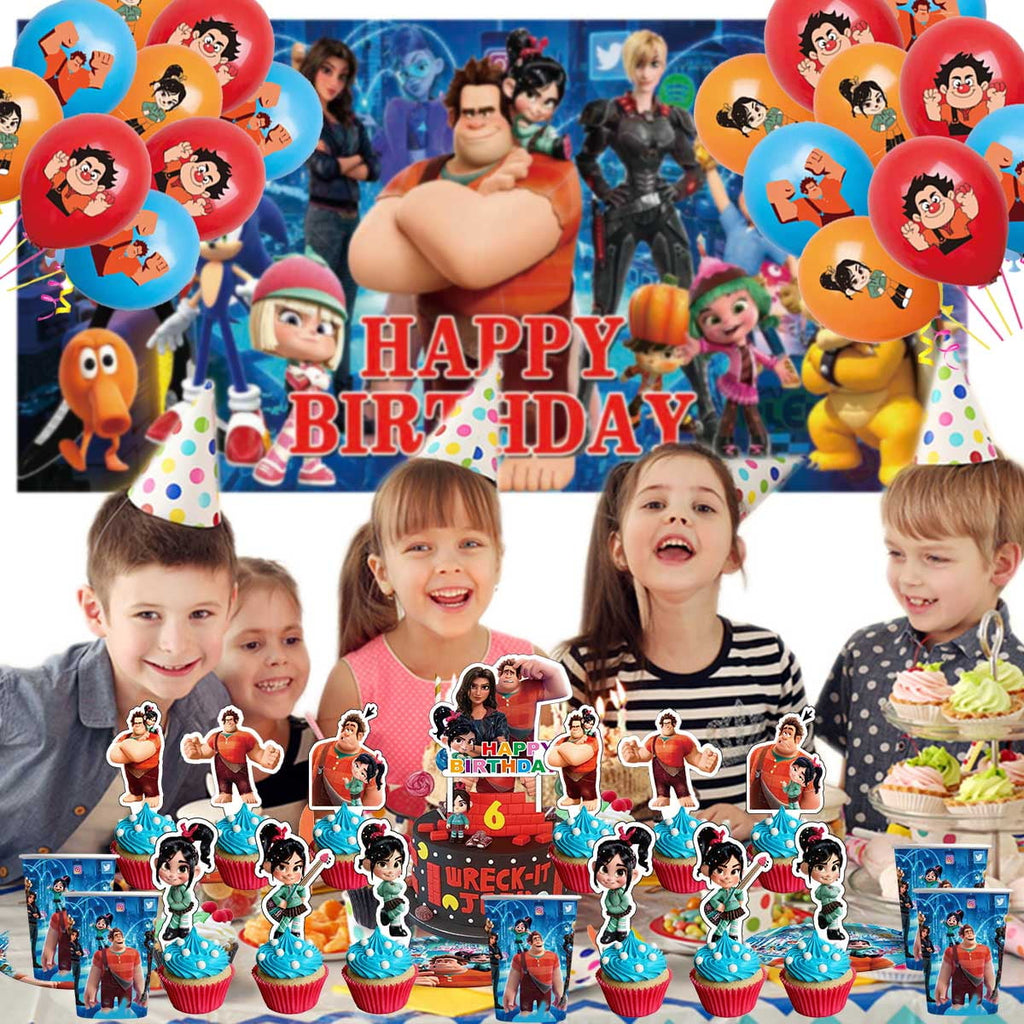 Wreck-It Ralph Birthday Party Supplies Balloons Plates Decoration Cake Topper Decor Tableware Banner Backdrop