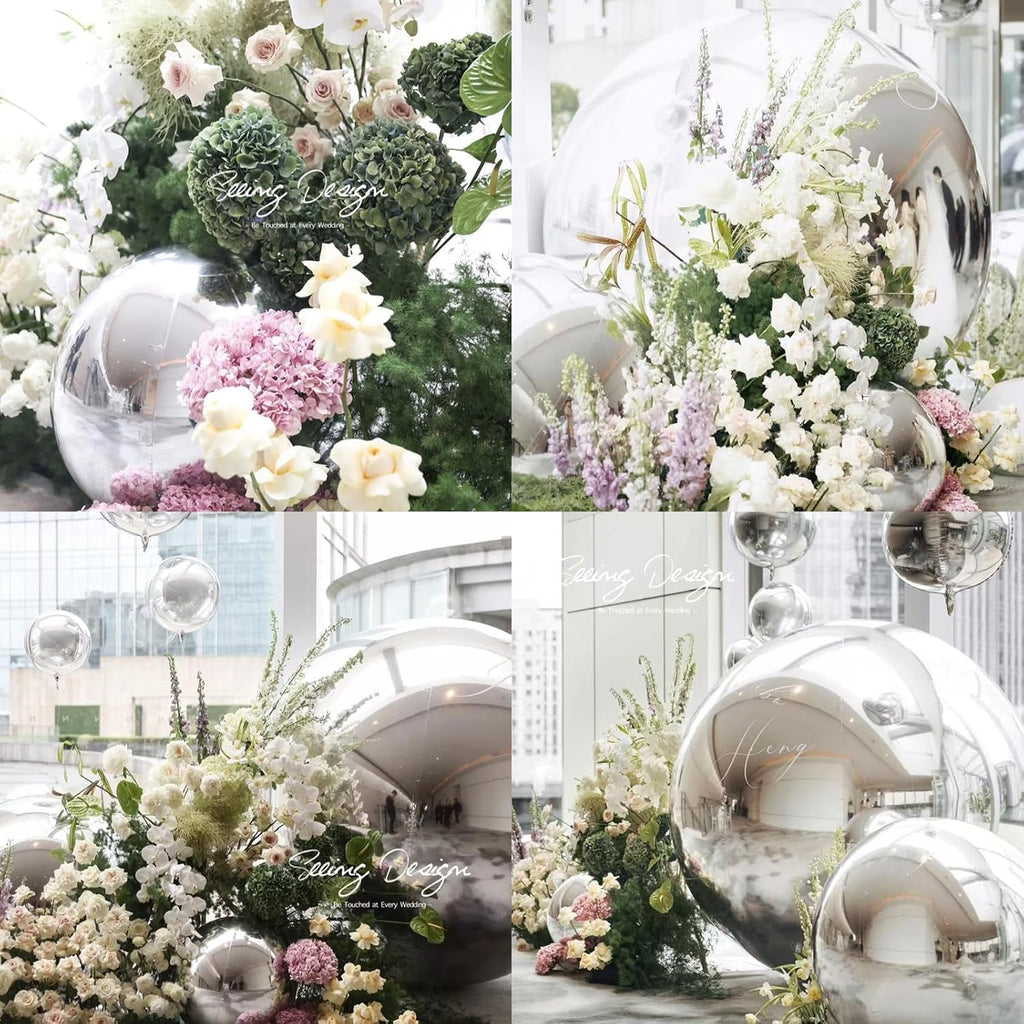 US STOCK Inflatable Mirror Ball, Silver Giant Mirror Balloon, Big Shinny Balls, Reusable PVC Hanging Disco Sphere For Party & Wedding & Event Decoration (Silver, 60CM/24IN/1.9FT)