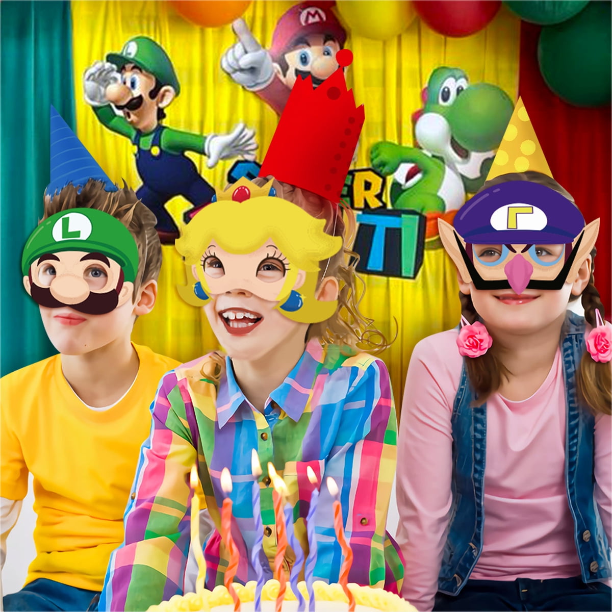 12Pcs Super Mario Bros Themed Glasses, Party Supplies Photo Booth Prop Cartoon Character Cosplay Birthday Gift for Kids.